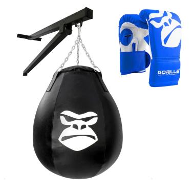 Imagem de Saco Pancada Profissional Gota Drop Pera Boxe Gorilla Luva Bate Saco Pro + Suporte De Parede em Aço (Azul)