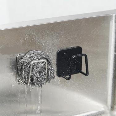 Imagem de Suporte de esponja de aço inoxidável para pia de cozinha organizador de esponja SUS304 escovado à prova de ferrugem, suporte de parede/superfície, design de drenagem, armazenamento sem bagunça (3)