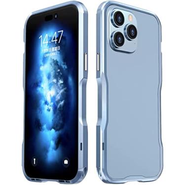 Imagem de VEVEL Capa de metal para iPhone 14 Pro Max, moldura de alumínio à prova de choque e resistente a quedas capa protetora rígida fina para iPhone 14 Pro Max 5G 2022 (Cor: Azul)