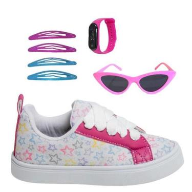 Imagem de Tênis Infantil Feminino Casual Colegial CM Estrela Sereia Meninas Leve