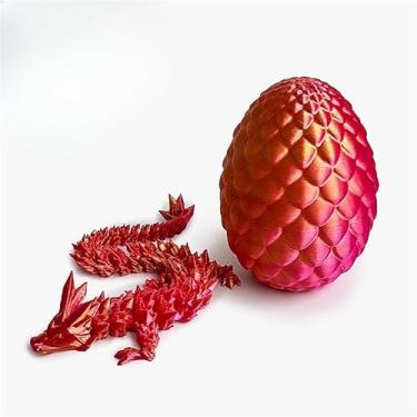 Imagem de 1 peça de dragão articulado impresso 3D em ovo de 30,5 cm - Escultura colecionável para exibição de mesa executiva de escritório doméstico (vermelho)