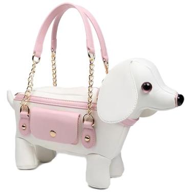 Imagem de Bolsa de ombro feminina de couro PU exclusiva novidade bolsa tiracolo fofa em forma de cachorro, 5 Branco