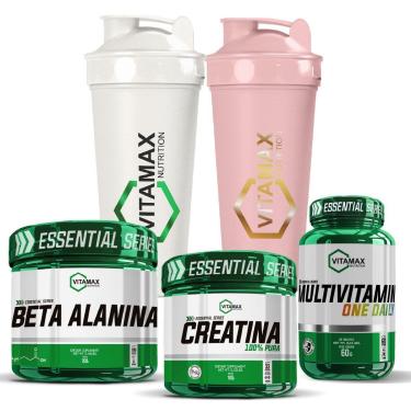 Imagem de Kit Duplo 2x Coqueteleira + Creatina Pura 100g + Beta Alanina 200g + Multivitamínico Vitamax-Unissex