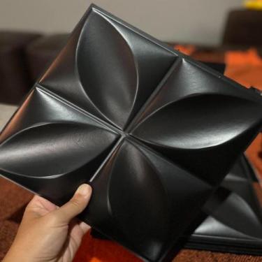 Imagem de 50 Placas 3D PVC Revestimento De Parede Decorativa Pétalas 25Cm Preto 