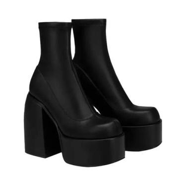 Imagem de Botas Curtas De Couro Sexy Para Mulheres Com Zíper, Salto Alto, Bico Q