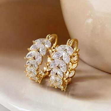 Imagem de Brincos de argola em forma de folha de zircônia cúbica marquesa brilhante joia deslumbrante para mulheres, 0.87, Latão, Zircônia cúbica