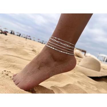 Imagem de Pulseira feminina de tornozeleira delicada, pulseira de ouro/prata para mulheres, joias modernas | Presente de festa, banhado a prata/banhado a ouro 14k, Standard, Latão, Sem Pedra Preciosa