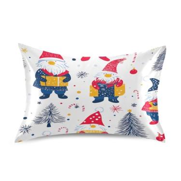 Imagem de Blueangle Linda fronha de cetim gnomo de Natal para cabelo e pele, fronha de seda, tamanho Queen (50,8 x 76,2 cm) - Capas de almofada de cetim refrescantes com fecho de envelope (247)