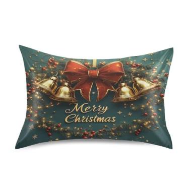 Imagem de Blueangle Fronha de cetim com sinos de Natal para cabelo e pele, fronha de seda, tamanho Queen (50,8 x 76,2 cm) - Capas de almofada de cetim refrescantes com fecho de envelope (316)