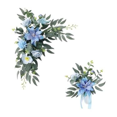 Imagem de predolo Conjunto de 2 Arranjos Florais Artificiais para Arco de Casamento, Presentes e Placas de Boas-Vindas em Estilo Fazenda para Recepção, Azul