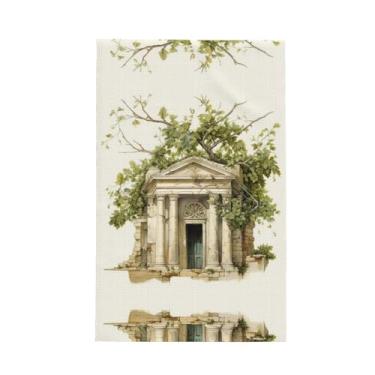 Imagem de XLLingL Edifício antigo com ramo de oliveira romano e impressão grega toalhas de cozinha waffle, panos de prato de microfibra, para decoração e limpeza de cozinha - 1 peça