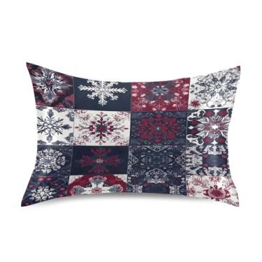 Imagem de Blueangle Fronha de cetim patchwork floco de neve para cabelo e pele, fronha de seda, tamanho padrão (50,8 x 66 cm) - fronhas de cetim com fecho de envelope (894)