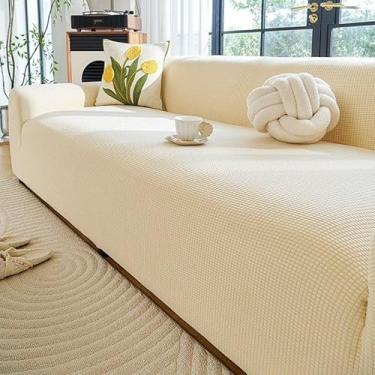Imagem de Capa de sofá 1, 2, 3, 4 e 5 lugares, protetor móveis veludo grosso luxo, capa cor sólida, elástica para cadeira reclinável(Beige,5-seat 305-350cm)