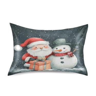 Imagem de Blueangle Linda fronha de cetim de Papai Noel para cabelo e pele, fronha de seda, tamanho padrão (51 x 66 cm) - Capas de almofada de cetim refrescantes com fecho de envelope (530)