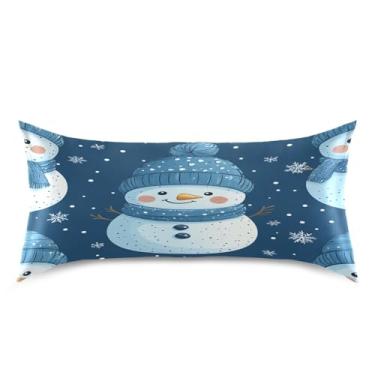 Imagem de Blueangle Linda fronha de cetim de boneco de neve de desenho animado para cabelo e pele, fronha de seda, tamanho king (50,8 x 101,6 cm) - Capas de almofada de cetim refrescantes com fecho de envelope