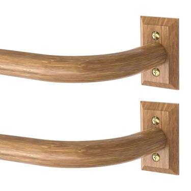 Imagem de Hastes de cortina de madeira, pacote com 2, varão de cortina resistente para janelas de 121 a 213 cm, varão decorativo curvado ajustável, haste de escurecimento de ambiente boho para cortinas blackout