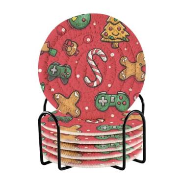 Imagem de Blueangle 6 peças de porta-copos de biscoito de gengibre para bebidas, porta-copos de tecido redondo super absorvente para mesa de café, proteção de mesa para decoração de casa (459)