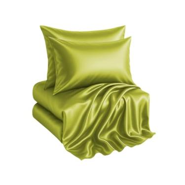 Imagem de Casa Platino Jogo de lençol king de cetim - 4 peças - macio como seda - 1 lençol com elástico alto, 1 lençol de cima e 2 fronhas King - Lençóis frescos e nítidos, adequado para quem dorme quente