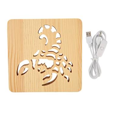 Imagem de Lâmpada 3D de madeira estilo escorpião legal alimentado por USB luz noturna LED luz branca quente para quarto escritório madeira de pinho 7,4x7,4x1,2in