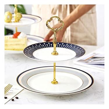 Imagem de Suporte de confeitaria de cerâmica de 2 camadas, suporte para cupcake, bandeja de biscoitos, buffet, prato de frutas