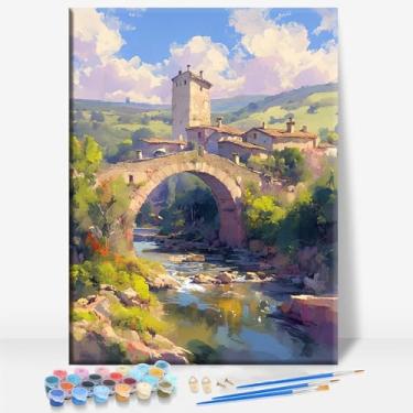 Imagem de HUINORYA Stone Bridge Alabama Tela Emoldurada Kit DIY Pintura por Números Bar Café Caverna Casa Parede Banheiro Varanda Pátio Decoração Presente, 40,6 x 30,5 cm