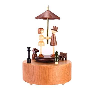 Imagem de pcagfaajmh Caixa de música colecionável caixa de música de madeira sonhadora artesanato ornamentos de madeira (cor: Cor da imagem Tamanho: 10,7 x 10,7 x 15,8 cm)