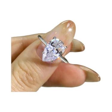 Imagem de Anel De Zircônia Em Forma De Pêra De Prata Esterlina 925 Para Mulheres