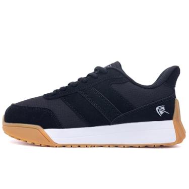 Imagem de N BESUNEW Tênis feminino com bico largo, plataforma de caminhada fácil de calçar e descalçar, com suporte de arco, calçados esportivos casuais confortáveis e retrô, Preto liso, 39