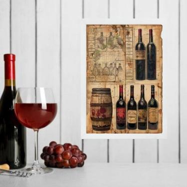 Imagem de Quadro Decorativo Vintage Garrafas De Vinho 24X18Cm - Vidro
