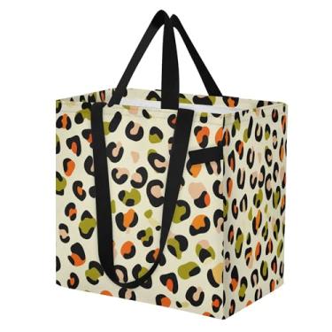 Imagem de SEHANY Sacolas de compras reutilizáveis com estampa de leopardo marrom com alças reforçadas, bolsa de compras de lona dobrável à prova d'água de grande capacidade para viagem, cozinha, praia