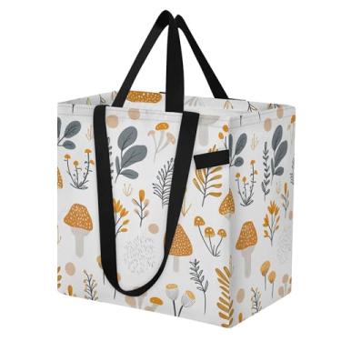 Imagem de SEHANY Sacola de compras reutilizável de cogumelo herb com alças reforçadas, bolsa de compras de lona dobrável à prova d'água de grande capacidade para viagem, cozinha, praia