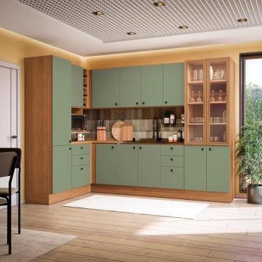 Imagem de Cozinha Modulada Pixel Kappesberg 100% MDP Canela/Verde Frevo 456cm