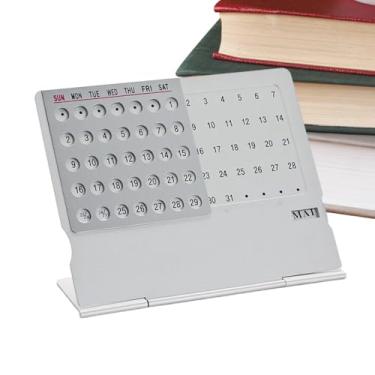 Imagem de Calendário de mesa de aço inoxidável, calendário de mesa perpétuo de metal, exibição de data de mesa, exibição de data ajustável, prata, 10,5 x 8,7 x 3,1 cm, material de escritório reutilizável para