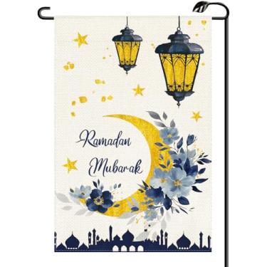 Imagem de Lanternas Ramadã Lua Crescente Bandeira Jardim 30 x 45 cm Vertical Dupla Face Mubarak Pequenas Bandeiras Decoração Externa para Quintal (APENAS BANDEIRA) RC30