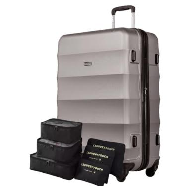 Imagem de Mala Grande 32kg Expansivel, Cadeado, Rodas 360° Silenciosas em ABS + Kit Organizador Necessaire p Meias Calcinhas e Sapatos – (Ondas, Grande)