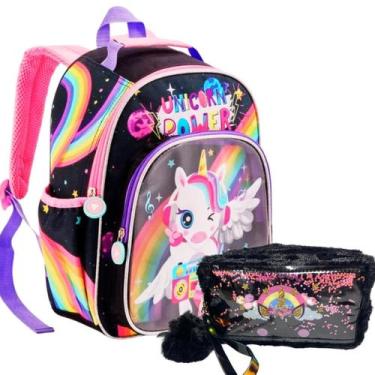 Imagem de Mochila Infantil Escolar Unicórnio Pop Star Com Estojo Fofo - Denlex