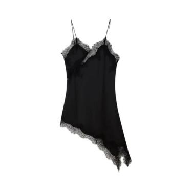 Imagem de Vestido Feminino De Renda Com Painéis, Sem Mangas, Bainha Assimétrica,