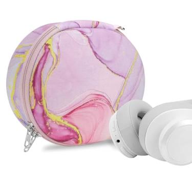 Imagem de Geekria NOVA Capa de fone de ouvido compatível com JBL Tune770NC/760NC/750BTNC/710BT/700BT, bolsa de transporte de viagem rígida de substituição com armazenamento de cabos (mármore rosa)