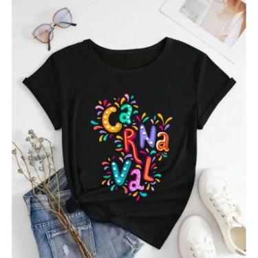 Imagem de Camisa Camiseta Feminina Carnaval Máscara Folia Bloco Pena Fantasia Fe