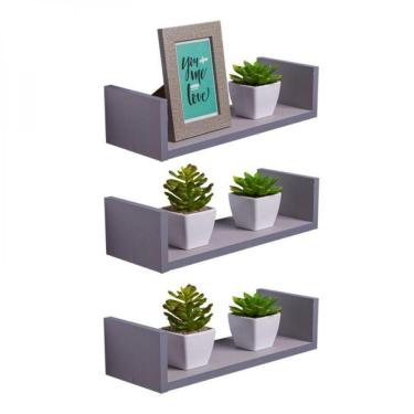 Imagem de Kit 3 Prateleiras U 40 X 15cm Cinza Claro Suporte Invisível