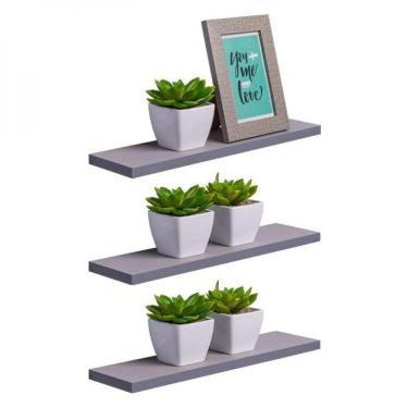 Imagem de Kit 3 Prateleiras 50 X 15cm Cinza Claro Suporte Invisível