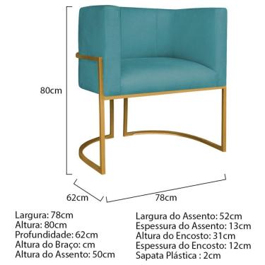 Imagem de Poltrona Decorativa Luna Base De Ferro Dourado Suede Cor Azul Turquesa