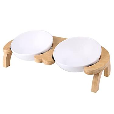 Imagem de Conjunto de Tigelas Cerâmicas Inclinadas para Animais Estimação Tigela Ração e Água Gatos Amigável à Coluna Cervical Acessórios Cães Alimentação Uso D