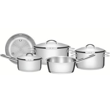 Imagem de Jogo de Panelas Tramontina Solar Inox Fundo Triplo 5pçs Caçarolas Pane
