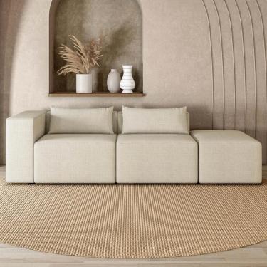 Imagem de Sofá 4 Lugares 323cm com Puff Direito Fay Linho Off White Z55    - Mpozenato