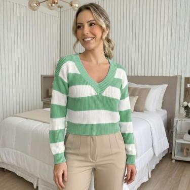 Imagem de Blusa Tricot Manga Longa Gola V Listra - Vitrine Collection, Verde men