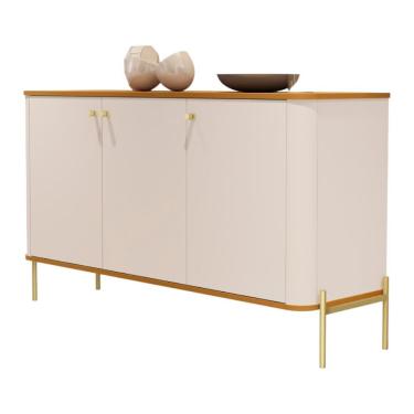 Imagem de Buffet Aparador Para Sala De Estar 3 Portas Pés Em Aço - Off White Nature Dourado Off White Nature Dourado