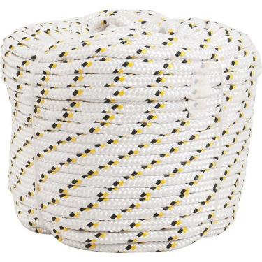Imagem de Corda Multifilamento Trançada 12,0 Mm X 220 M, Branca Com Detalhes Em Preto E Amarelo, Vonder