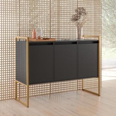 Imagem de Buffet Aparador Sala Industrial 3 Portas Preto Dourado