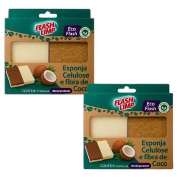 Imagem de 4 Esponjas Celulose Fibra Coco Biodegradáveis flash limp